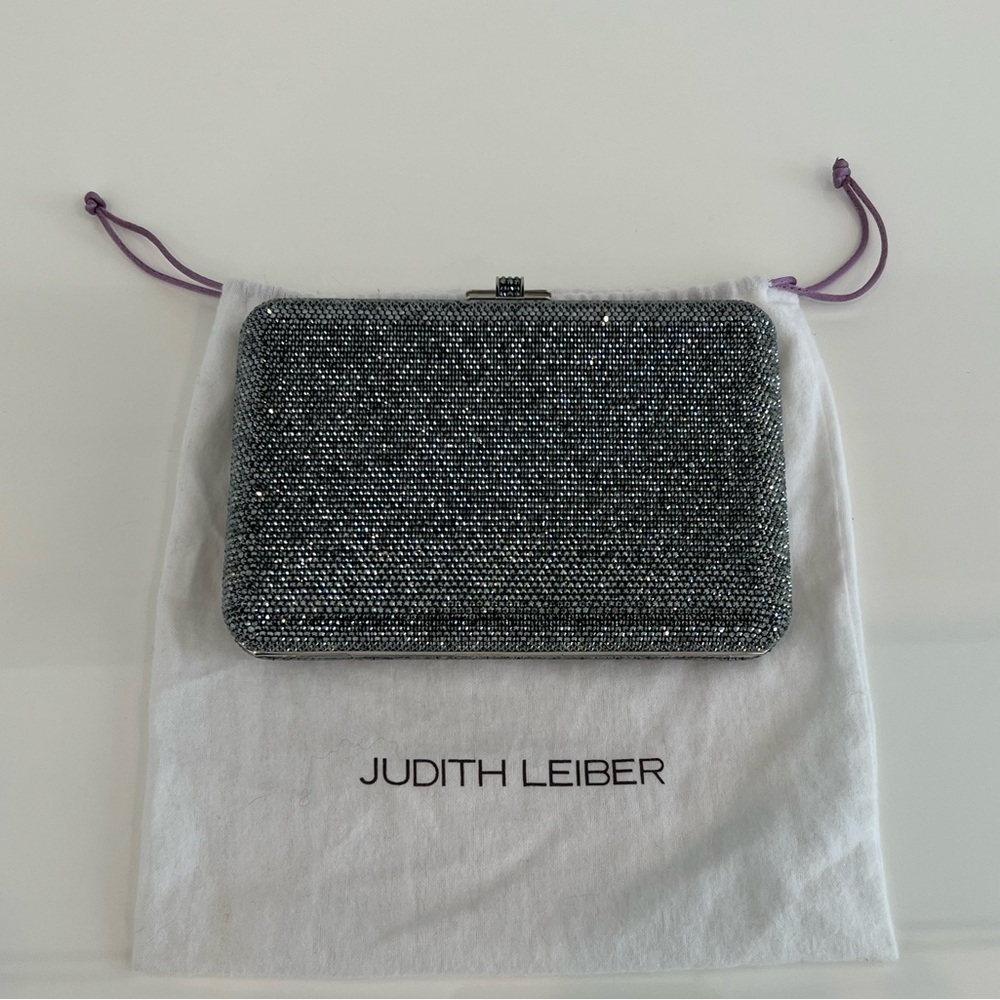 JUDITH LEIBER GRAY CRYSTAL HARD-CASE CONVERTIBLE CLUTCH BAG